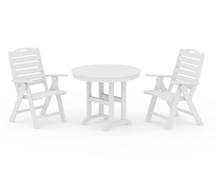 POLYWOOD® Nautical Folding Highback Chair 3-Piece Round Dining Set