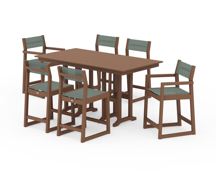 POLYWOOD® EDGE Sling 7-Piece Farmhouse Counter Set with Trestle Legs