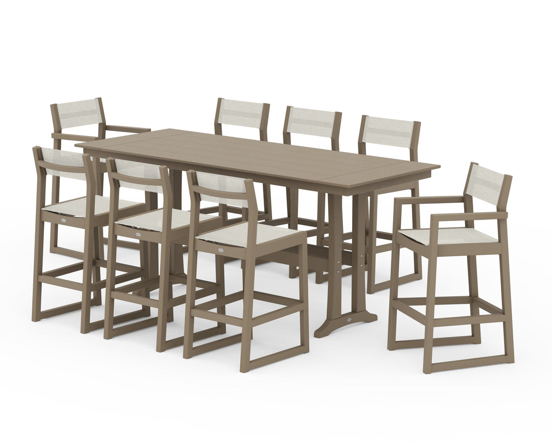 POLYWOOD® EDGE Sling 9-Piece Farmhouse Bar Set with Trestle Legs