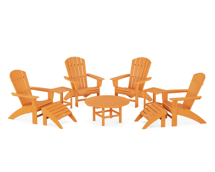 POLYWOOD® Nautical Curveback Adirondack Chair 9-Piece Conversation Set
