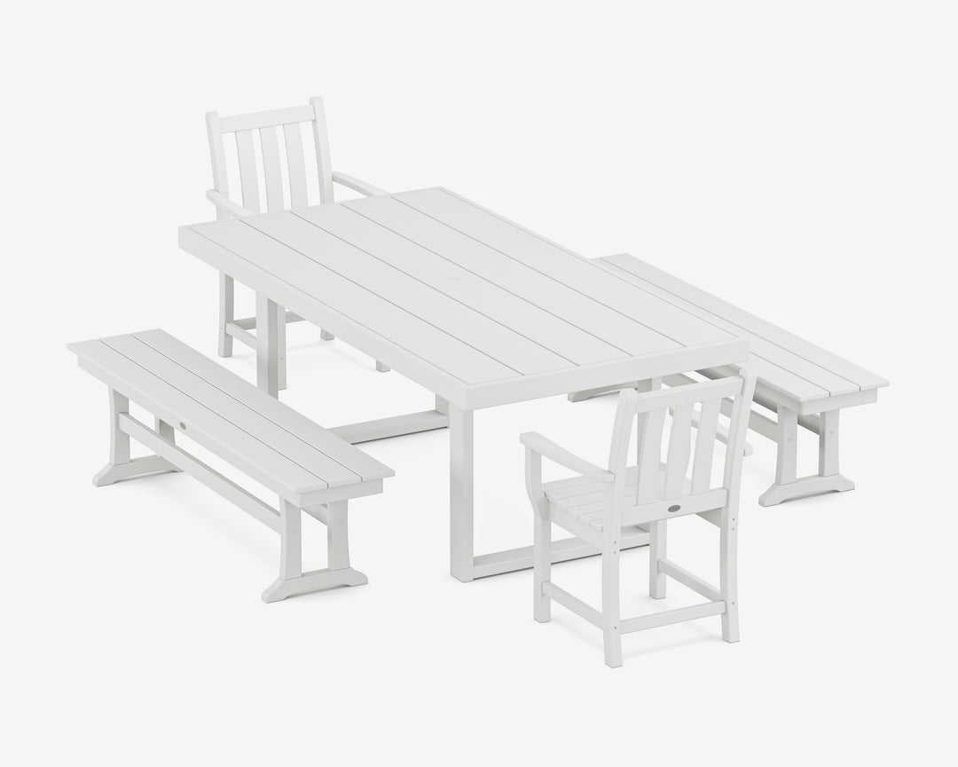 POLYWOOD® Traditional Garden 5-Piece Dining Set with Benches