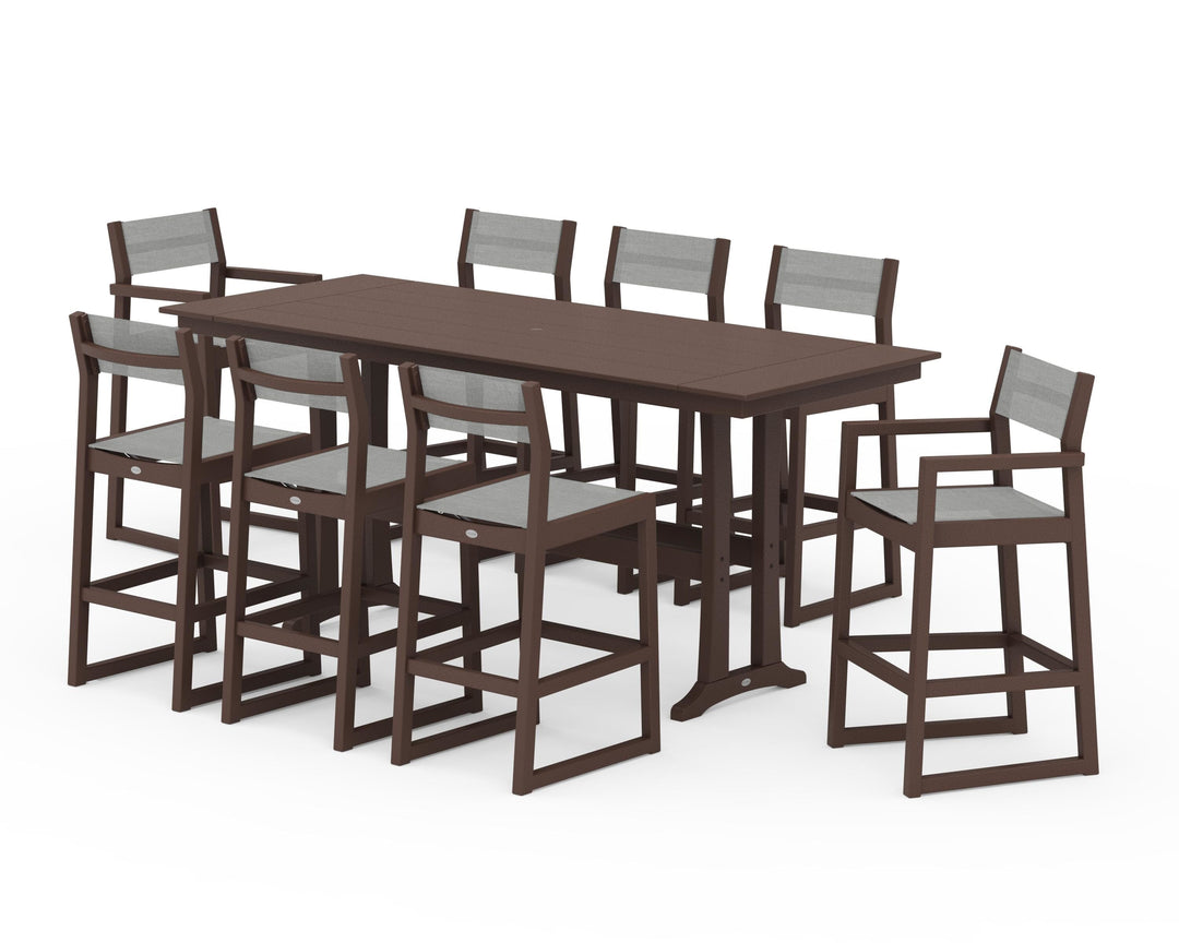 POLYWOOD® EDGE Sling 9-Piece Farmhouse Bar Set with Trestle Legs