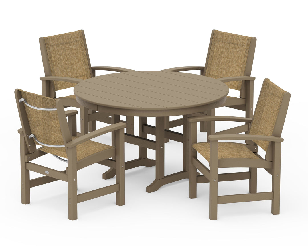 POLYWOOD® Coastal 5-Piece Round Farmhouse Dining Set
