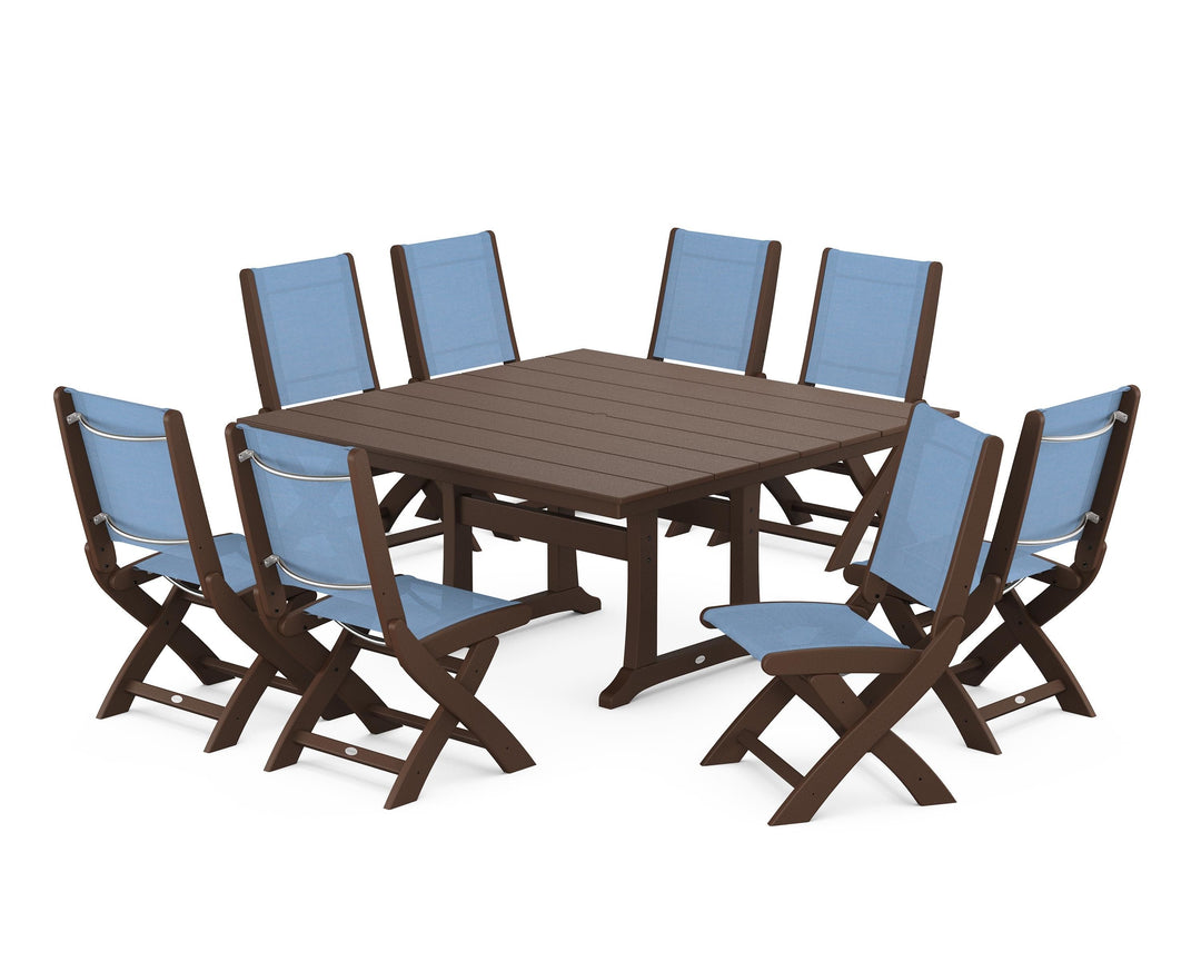 POLYWOOD® Coastal Folding Side Chair 9-Piece Farmhouse Dining Set