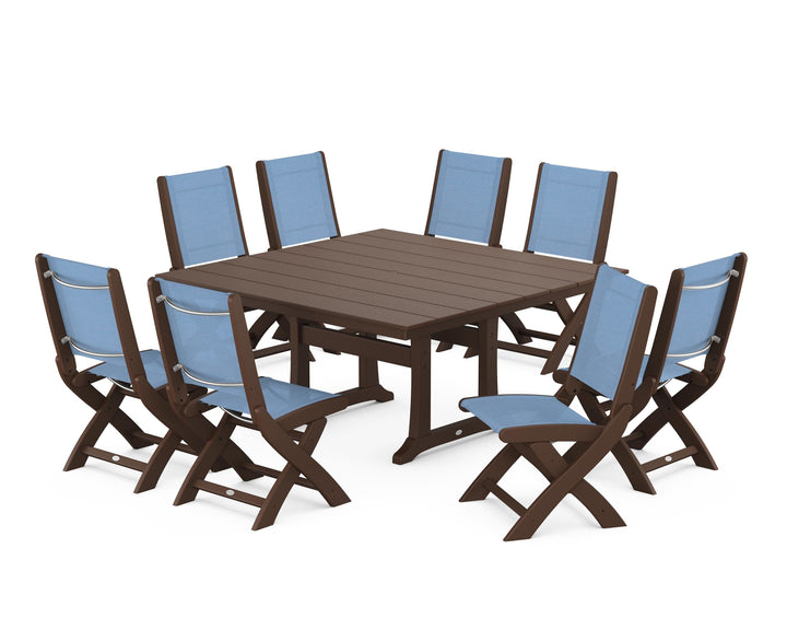 POLYWOOD® Coastal Folding Side Chair 9-Piece Farmhouse Dining Set