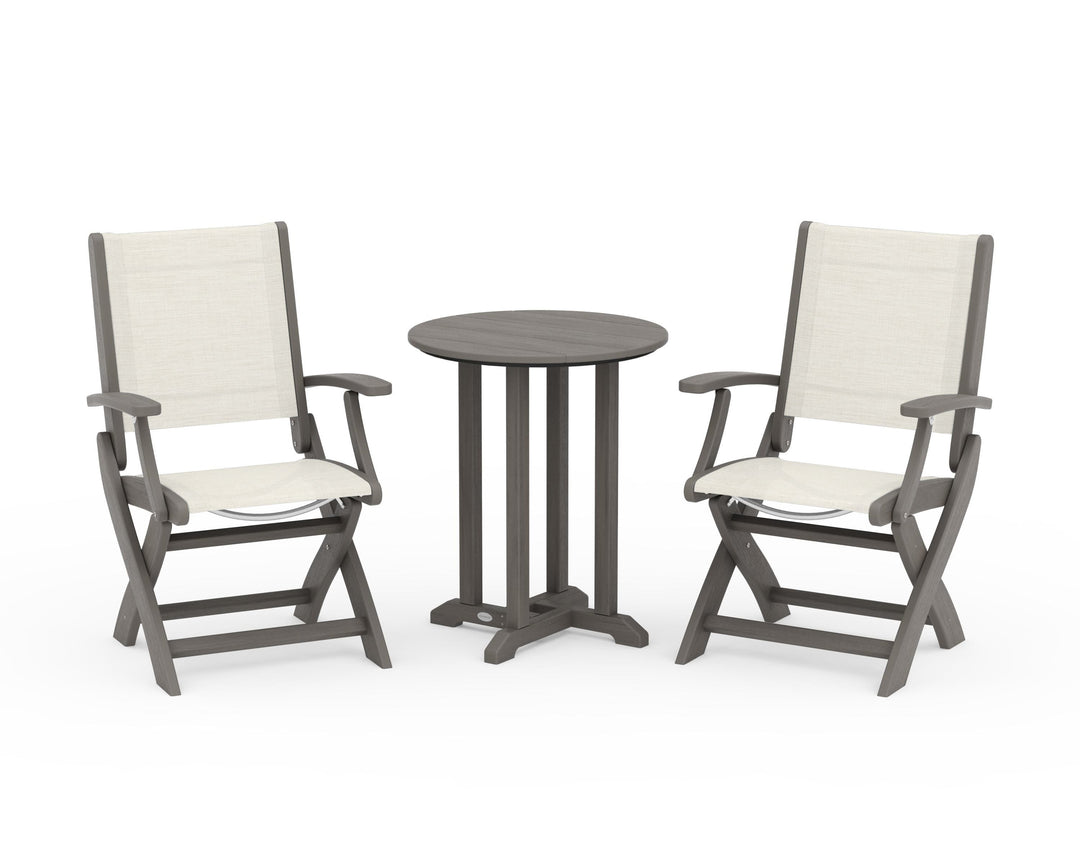 POLYWOOD® Coastal Folding 3-Piece Round Bistro Dining Set