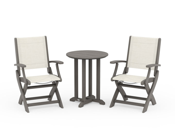 POLYWOOD® Coastal Folding 3-Piece Round Bistro Dining Set