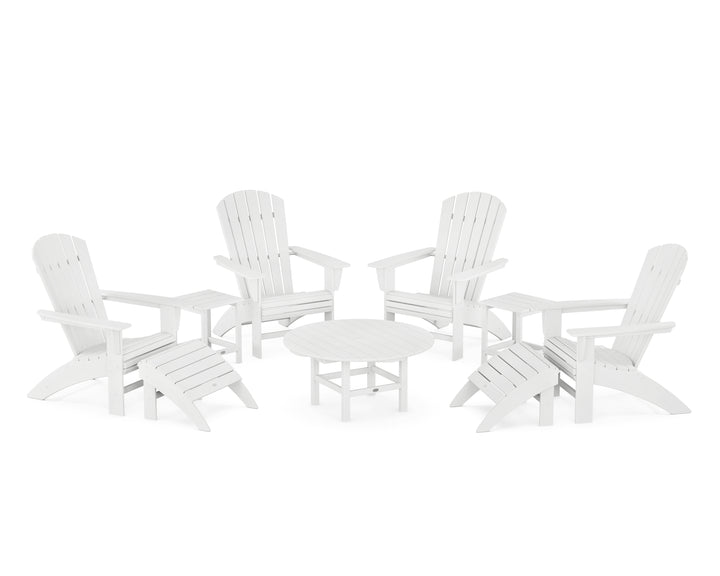 POLYWOOD® Nautical Curveback Adirondack Chair 9-Piece Conversation Set