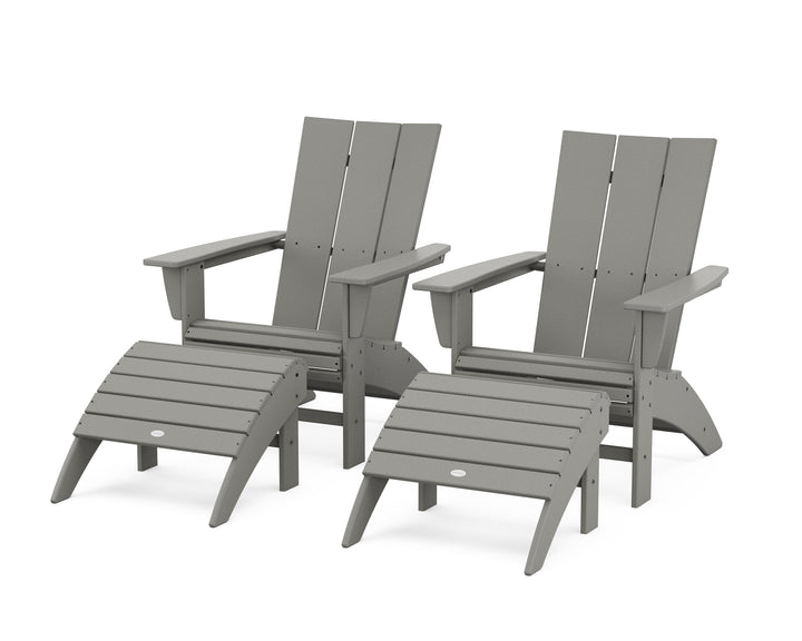 POLYWOOD® Modern Curveback Adirondack Chair 4-Piece Set with Ottomans