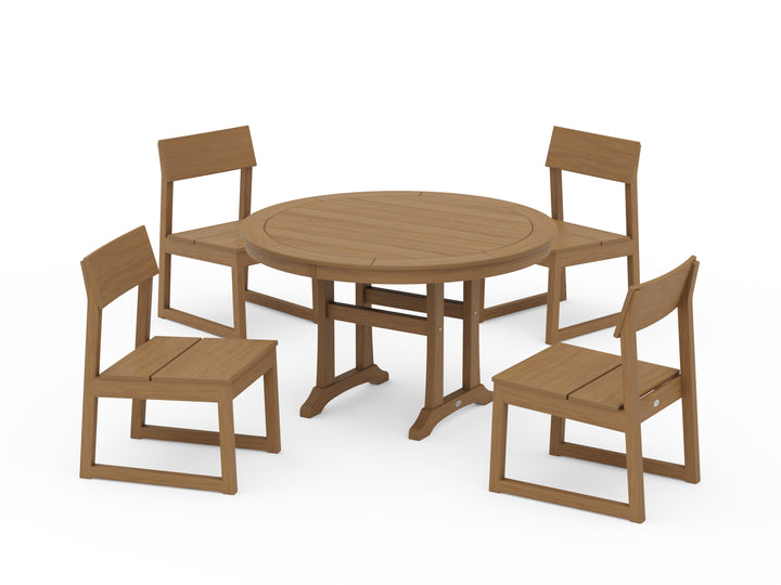 POLYWOOD® EDGE Side Chair 5-Piece Round Dining Set With Trestle Legs