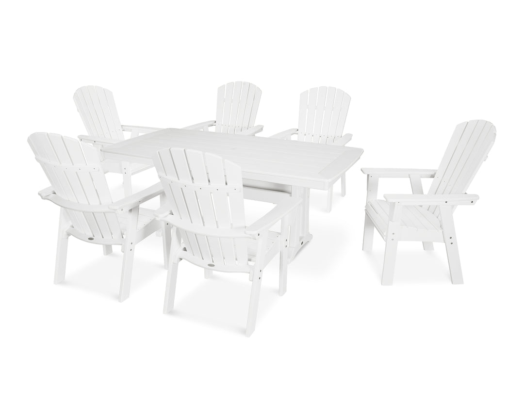POLYWOOD® Nautical Curveback Adirondack 7-Piece Dining Set with Trestle Legs