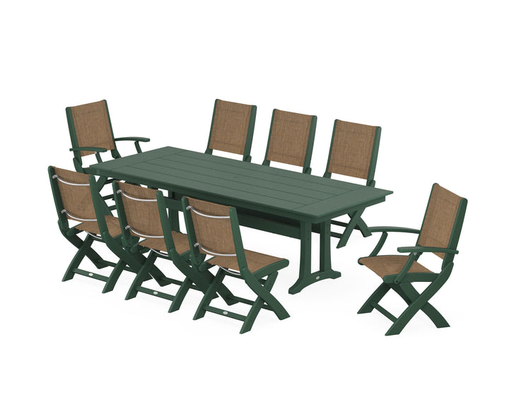 POLYWOOD® Coastal 9-Piece Folding Dining Chair Farmhouse Dining Set with Trestle Legs