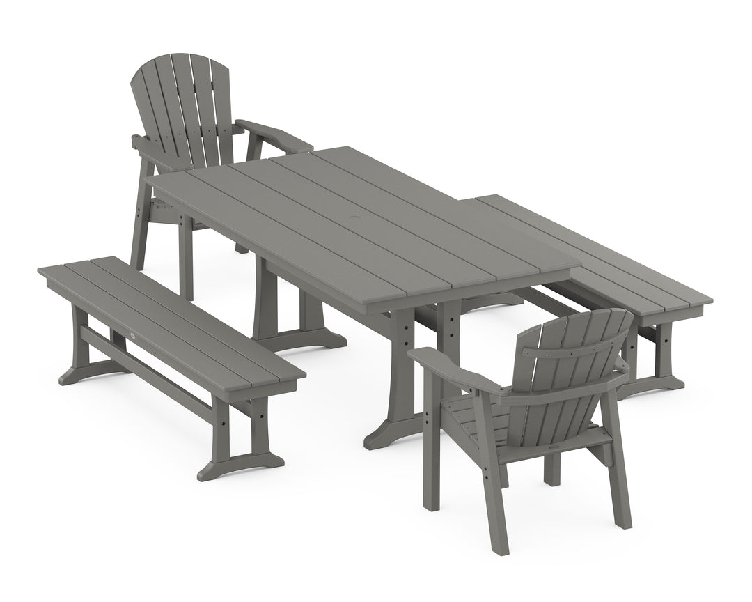 POLYWOOD® Seashell 5-Piece Farmhouse Dining Set With Trestle Legs