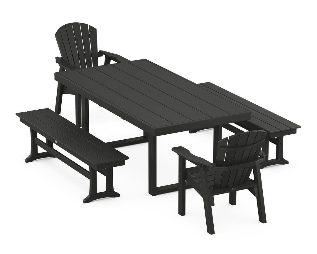POLYWOOD® Seashell 5-Piece Dining Set with Benches