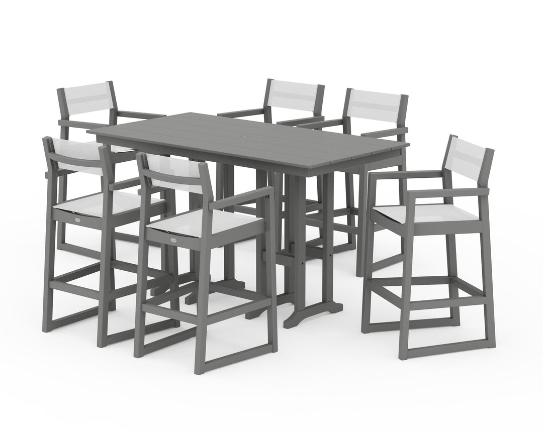 POLYWOOD® EDGE Sling Arm Chair 7-Piece Farmhouse Bar Set