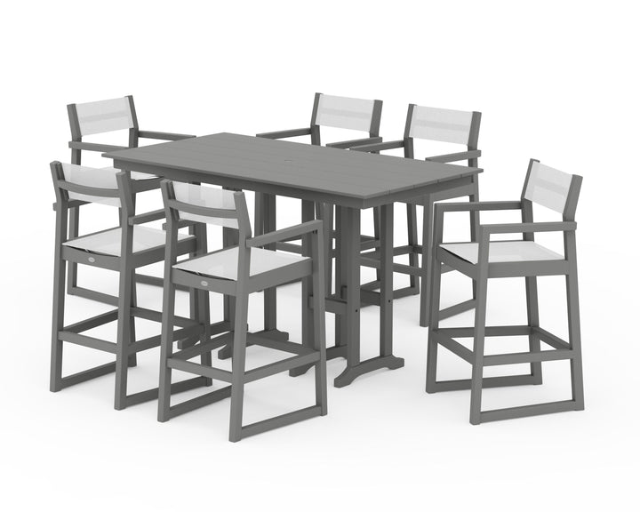 POLYWOOD® EDGE Sling Arm Chair 7-Piece Farmhouse Bar Set