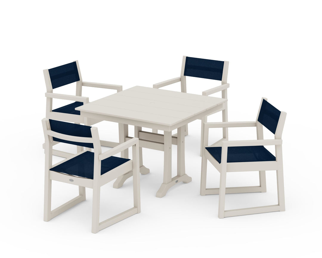 POLYWOOD® EDGE Sling 5-Piece Farmhouse Dining Set with Trestle Legs