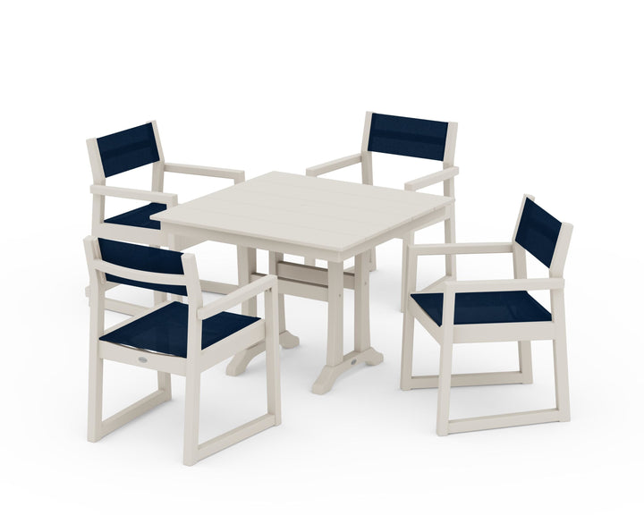 POLYWOOD® EDGE Sling 5-Piece Farmhouse Dining Set with Trestle Legs