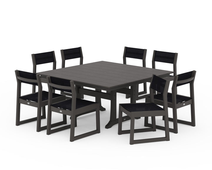 POLYWOOD® EDGE Sling Side Chair 9-Piece Farmhouse Trestle Dining Set
