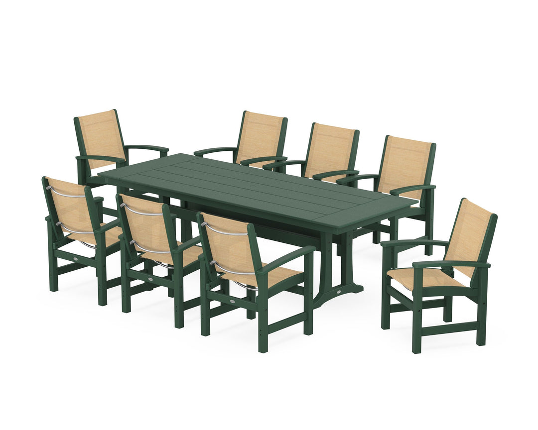 POLYWOOD® Coastal 9-Piece Farmhouse Dining Set with Trestle Legs