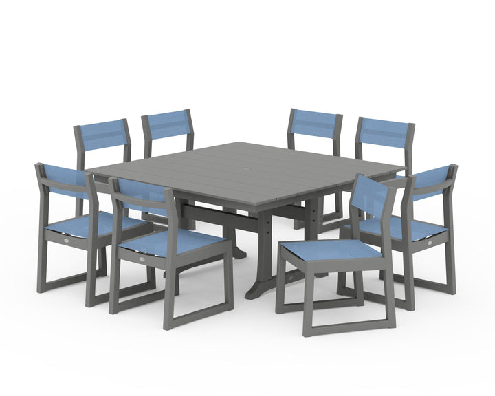 POLYWOOD® EDGE Sling Side Chair 9-Piece Farmhouse Trestle Dining Set