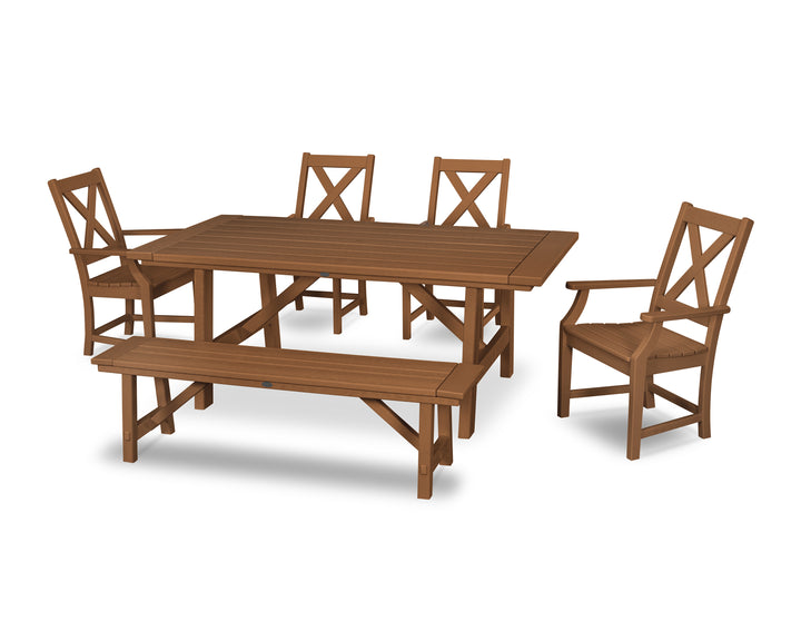 POLYWOOD® Braxton 6-Piece Rustic Farmhouse Arm Chair Dining Set with Bench