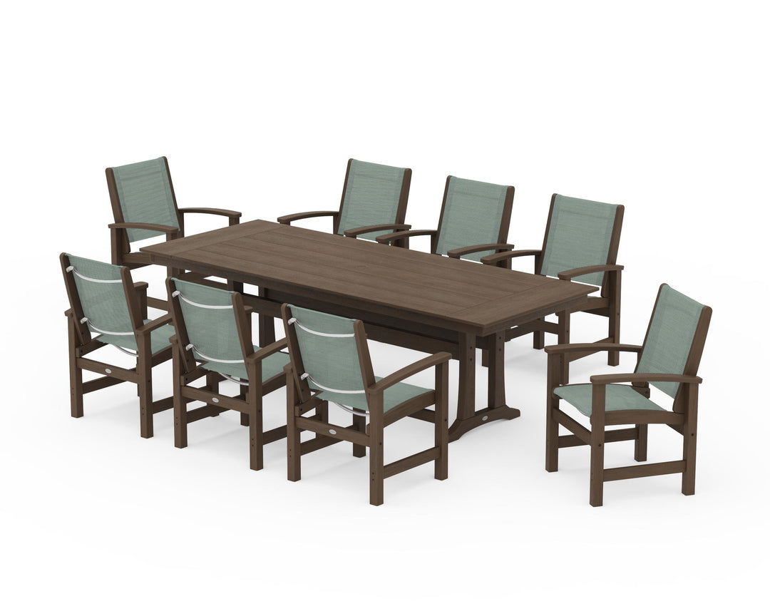 POLYWOOD® Coastal 9-Piece Farmhouse Dining Set with Trestle Legs