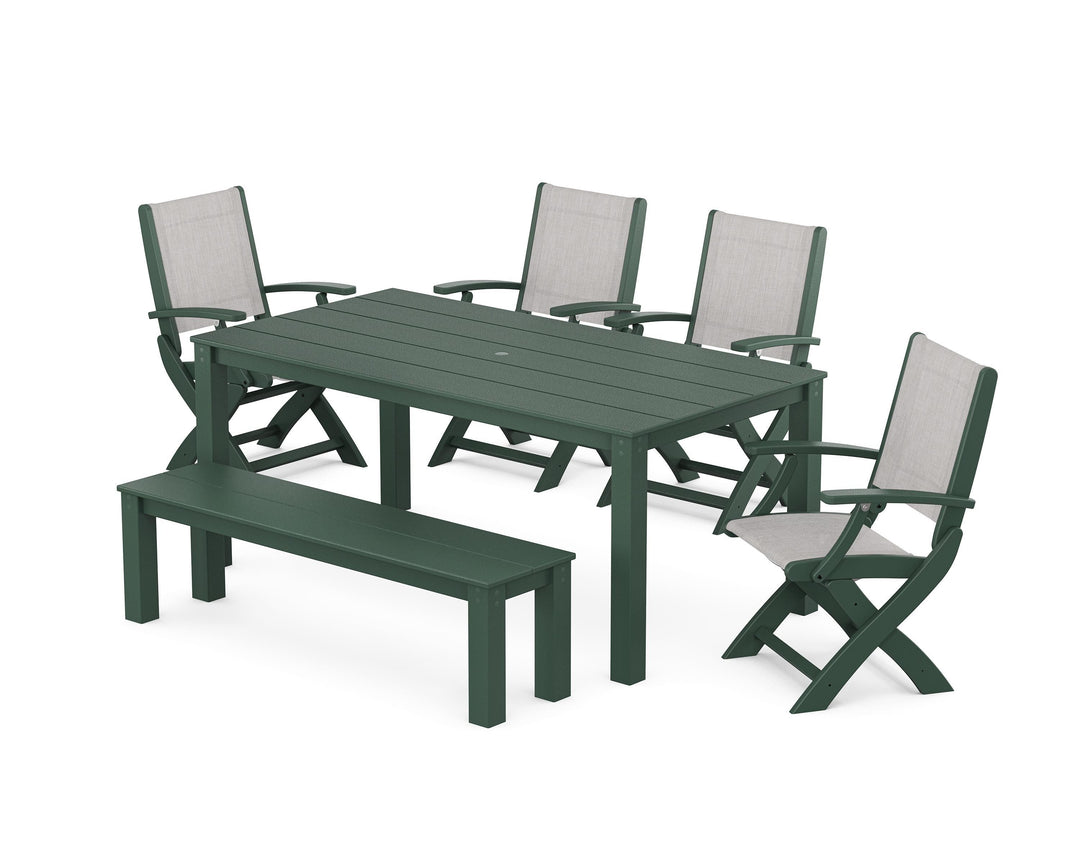 POLYWOOD® Coastal Folding Chair 6-Piece Parsons Dining Set with Bench