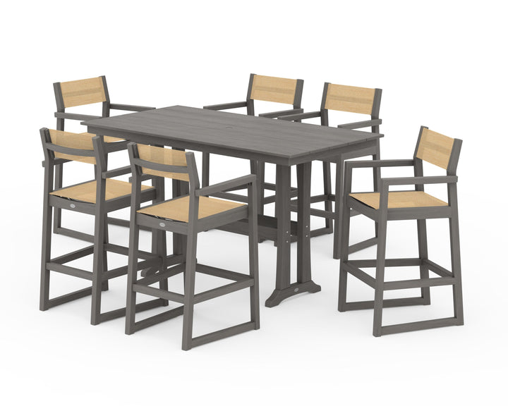 POLYWOOD® EDGE Sling Arm Chair 7-Piece Farmhouse Bar Set with Trestle Legs