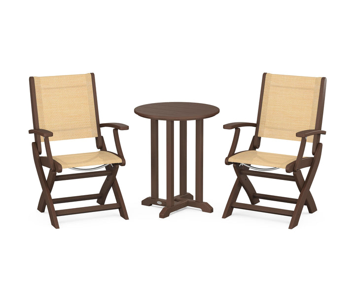 POLYWOOD® Coastal Folding 3-Piece Round Bistro Dining Set