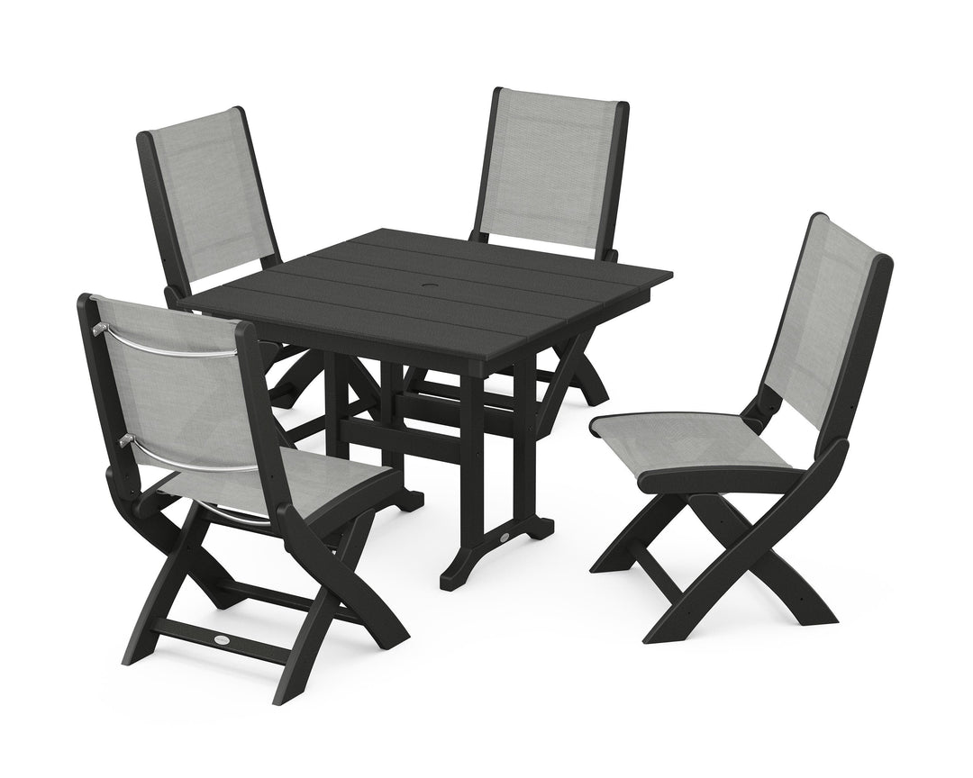 POLYWOOD® Coastal Folding Side Chair 5-Piece Farmhouse Dining Set