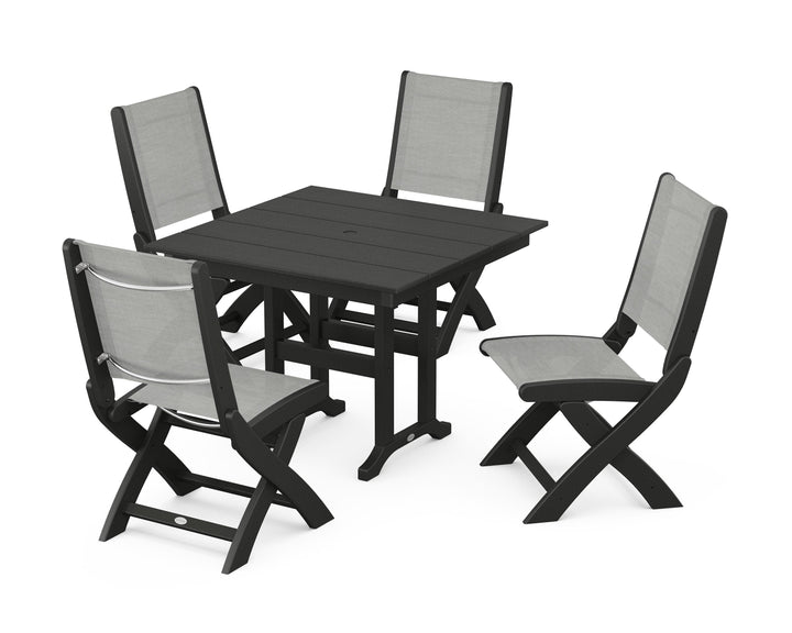 POLYWOOD® Coastal Folding Side Chair 5-Piece Farmhouse Dining Set