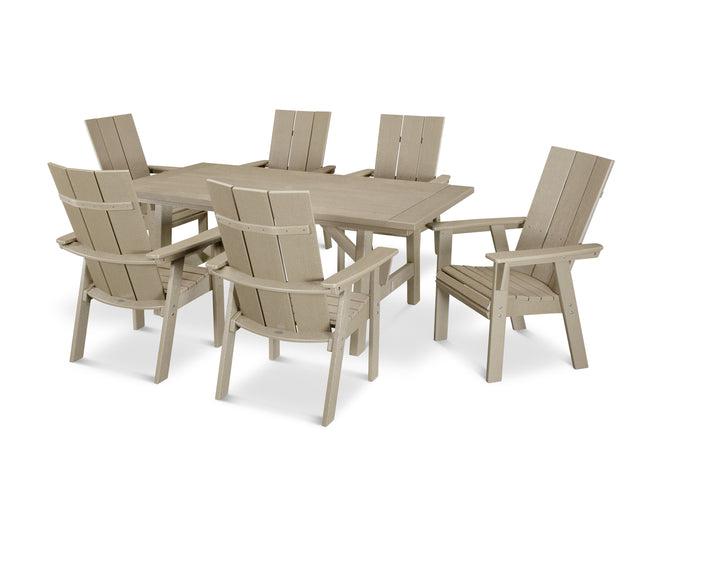 POLYWOOD® Modern Curveback Adirondack 7-Piece Rustic Farmhouse Dining Set