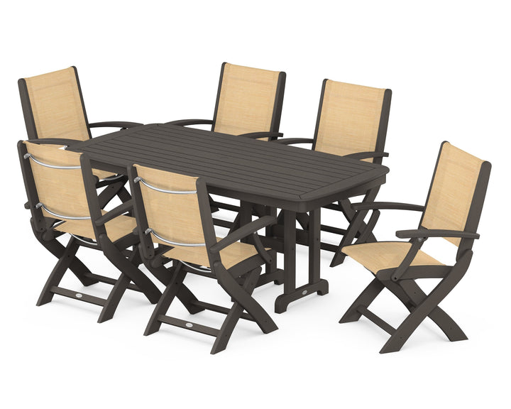 POLYWOOD® Coastal Folding Arm Chair 7-Piece Dining Set