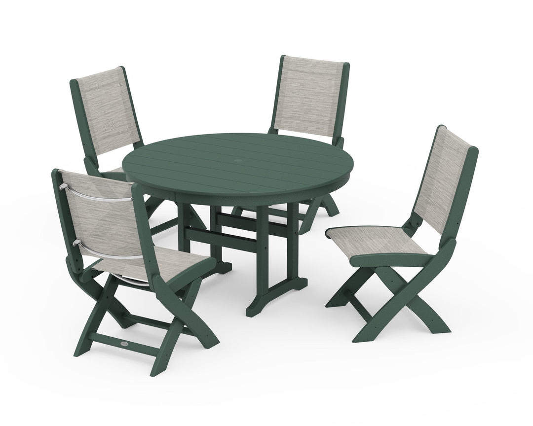 POLYWOOD® Coastal Folding Side Chair 5-Piece Round Dining Set