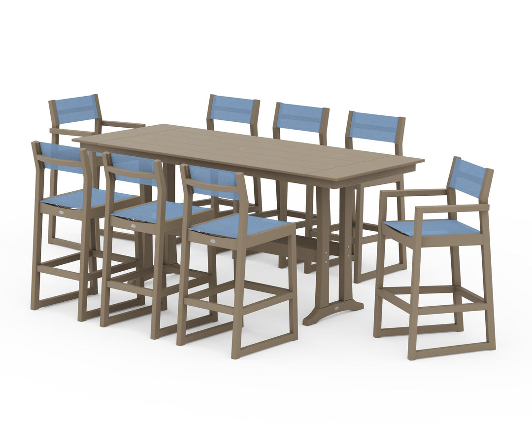 POLYWOOD® EDGE Sling 9-Piece Farmhouse Bar Set with Trestle Legs