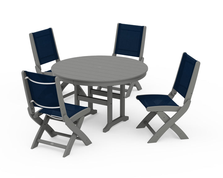 POLYWOOD® Coastal Folding Side Chair 5-Piece Round Dining Set