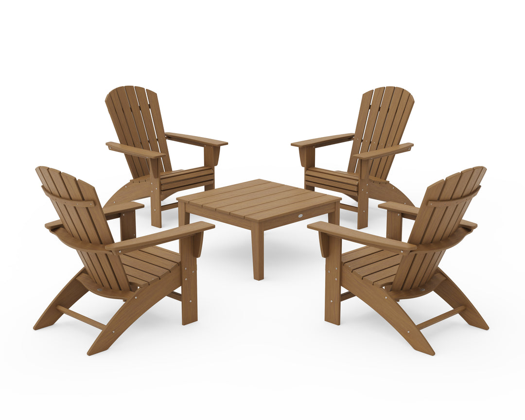 POLYWOOD® 5-Piece Nautical Curveback Adirondack Chair Conversation Set with 36" Conversation Table