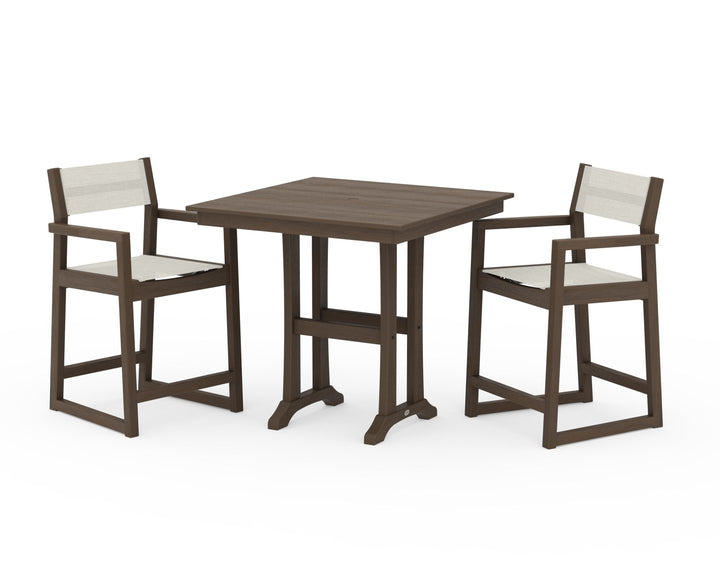 POLYWOOD® EDGE Sling Arm Chair 3-Piece Farmhouse Counter Set with Trestle Legs