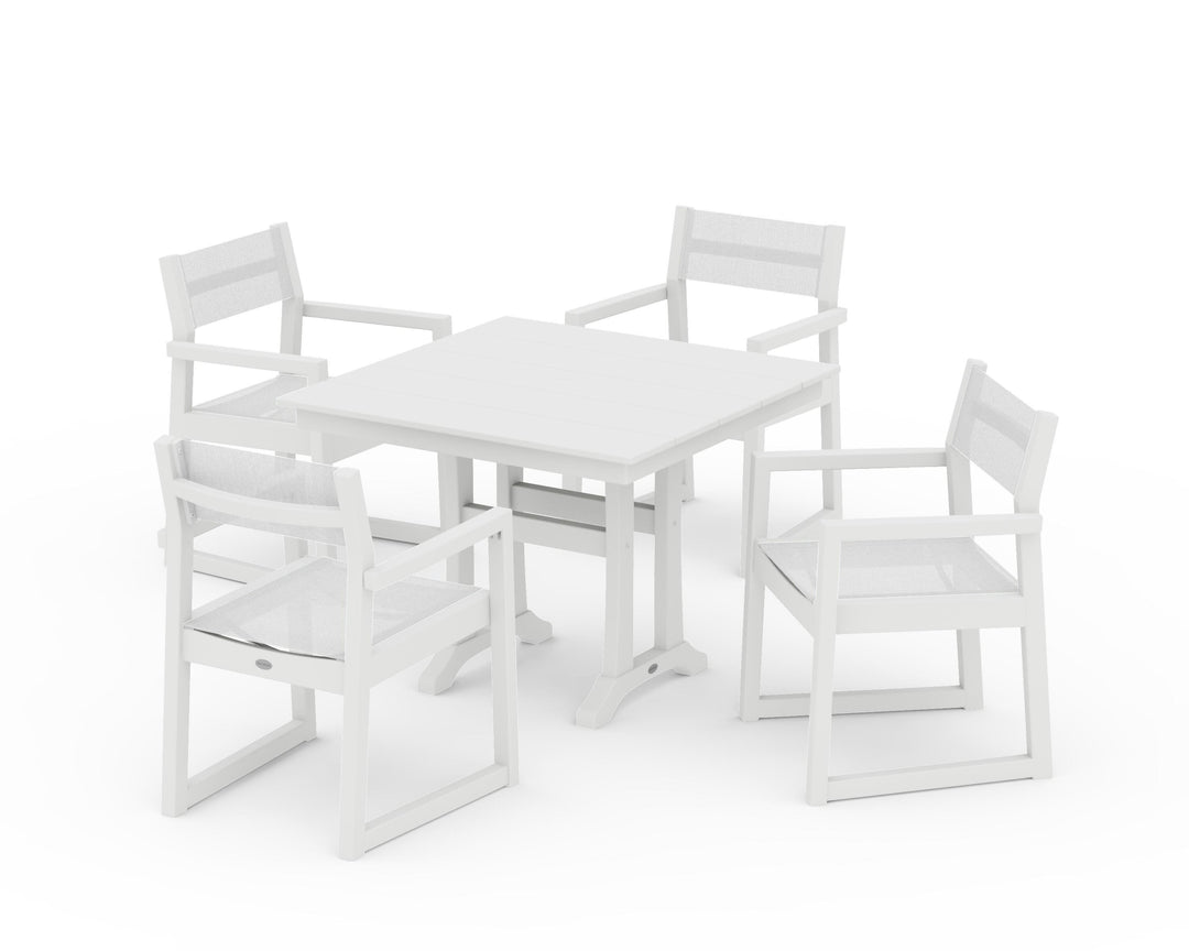 POLYWOOD® EDGE Sling 5-Piece Farmhouse Dining Set with Trestle Legs
