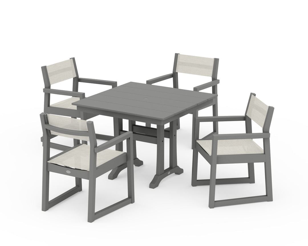 POLYWOOD® EDGE Sling 5-Piece Farmhouse Dining Set with Trestle Legs