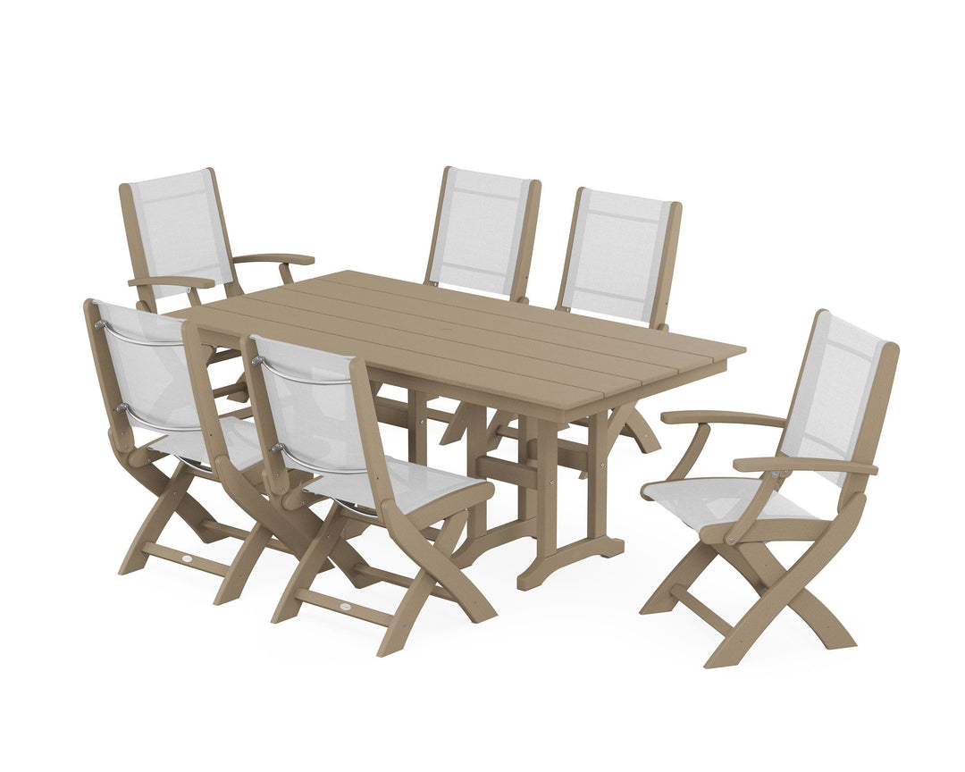 POLYWOOD® Coastal Folding Chair 7-Piece Farmhouse Dining Set