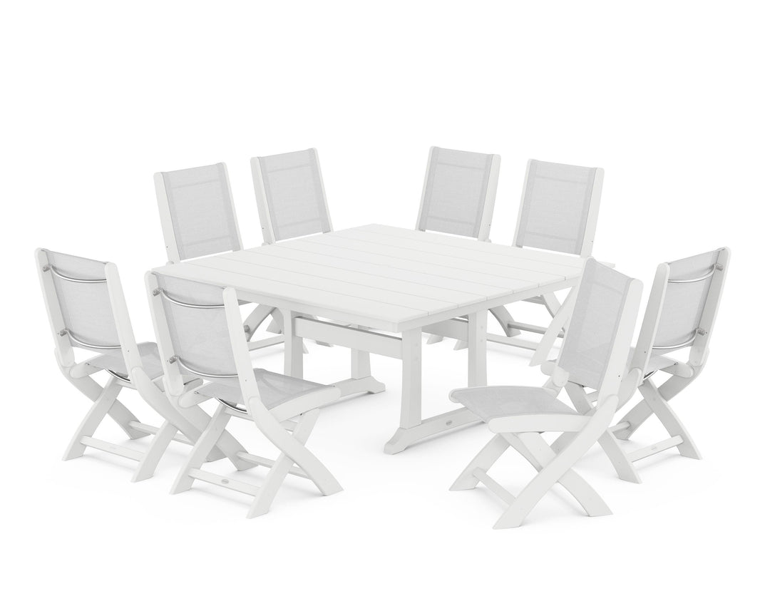 POLYWOOD® Coastal Folding Side Chair 9-Piece Farmhouse Dining Set