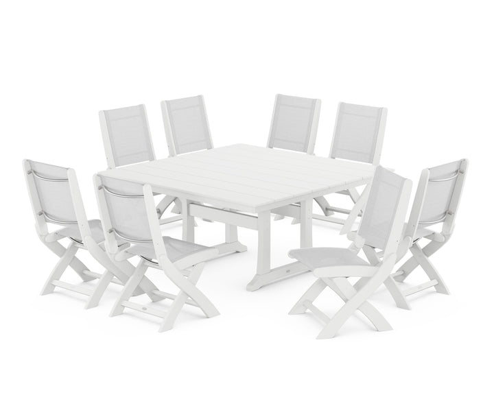 POLYWOOD® Coastal Folding Side Chair 9-Piece Farmhouse Dining Set