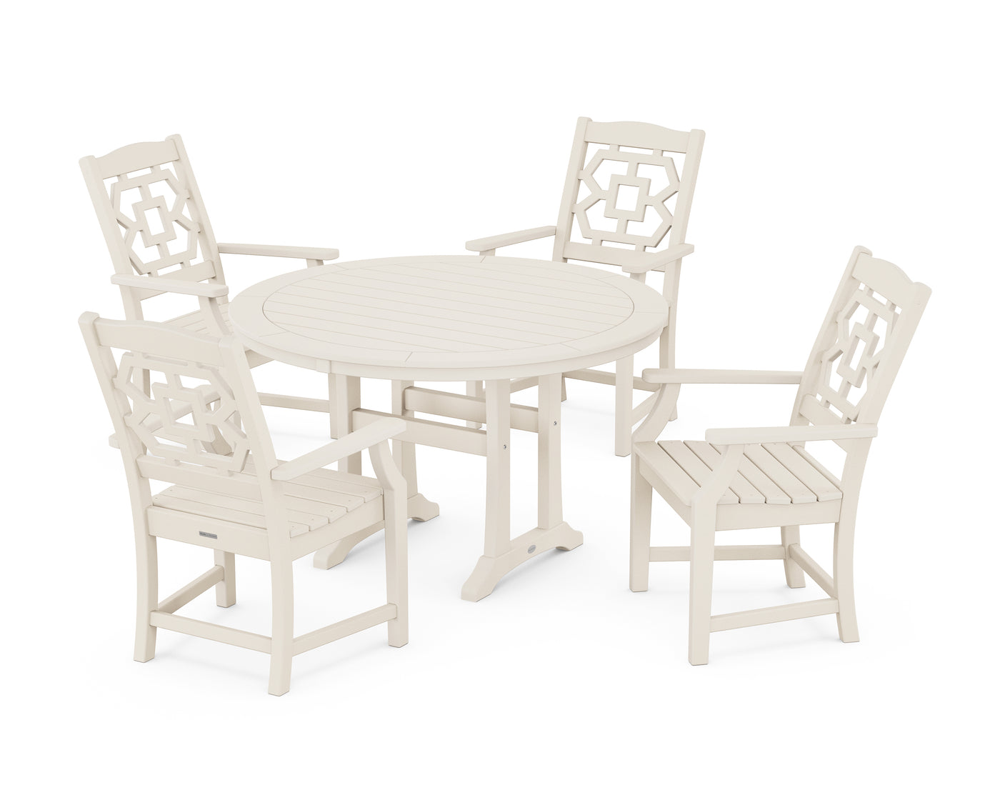 Chinoiserie 5-Piece Round Dining Set with Trestle Legs