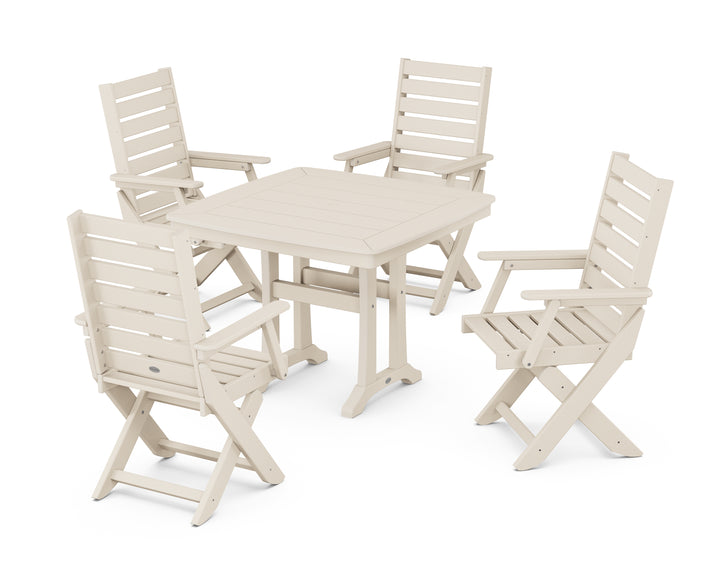 POLYWOOD® Captain Folding Chair 5-Piece Dining Set with Trestle Legs