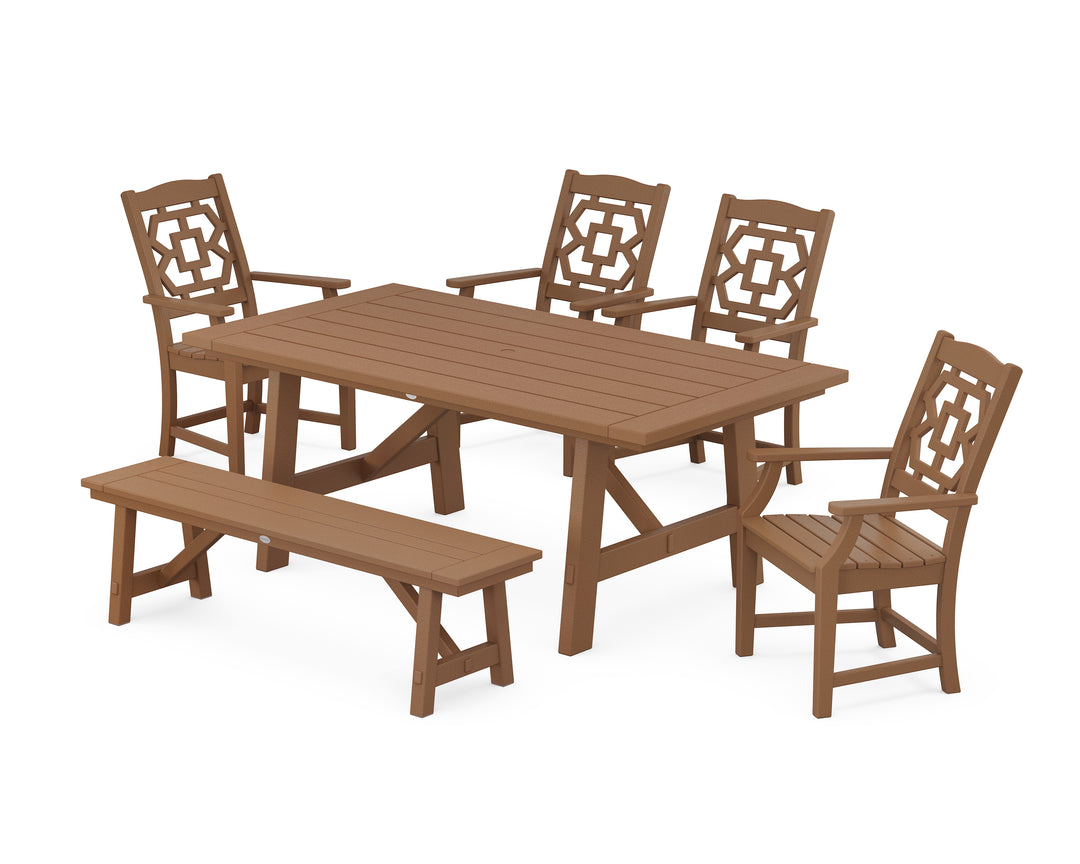 Martha Stewart by POLYWOOD® Chinoiserie 6-Piece Rustic Farmhouse Dining Set with Bench