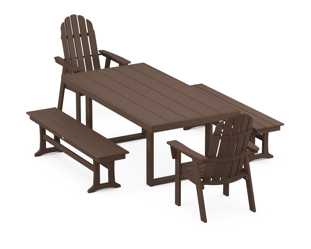 POLYWOOD® Vineyard Adirondack 5-Piece Dining Set with Benches
