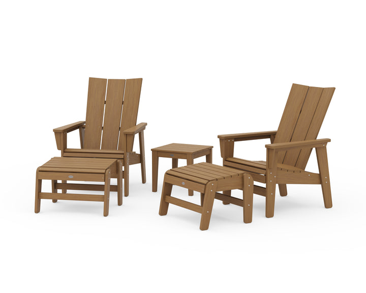 POLYWOOD® 5-Piece Modern Grand Upright Adirondack Set with Ottomans and Side Table