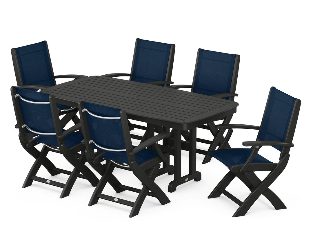 POLYWOOD® Coastal Folding Arm Chair 7-Piece Dining Set